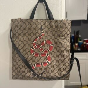 Authentic Gucci Snake Print Canvas Tote